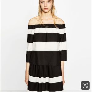 Zara off the shoulder black and white blouse